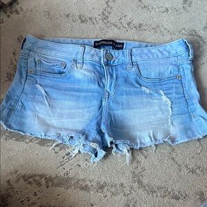 Express Distressed Light Blue Jean Shorts